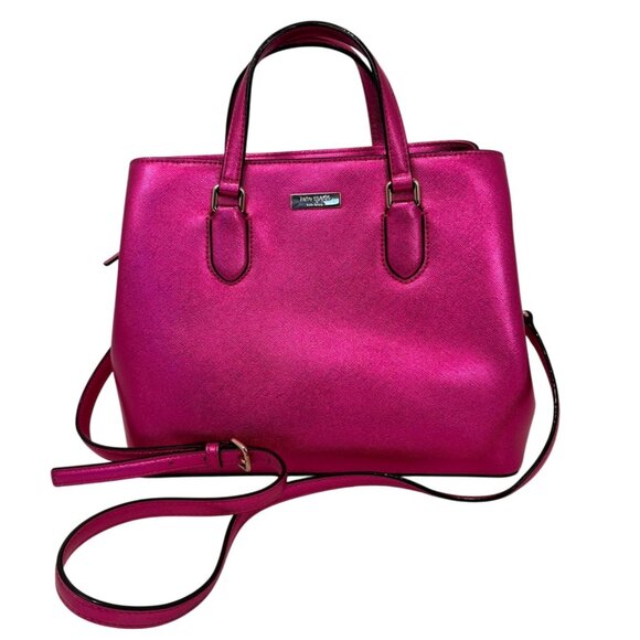 NWOT Kate Spade New York Hot Pink Saffiano Leather Satchel Tote Crossbody Strap - Picture 1 of 10